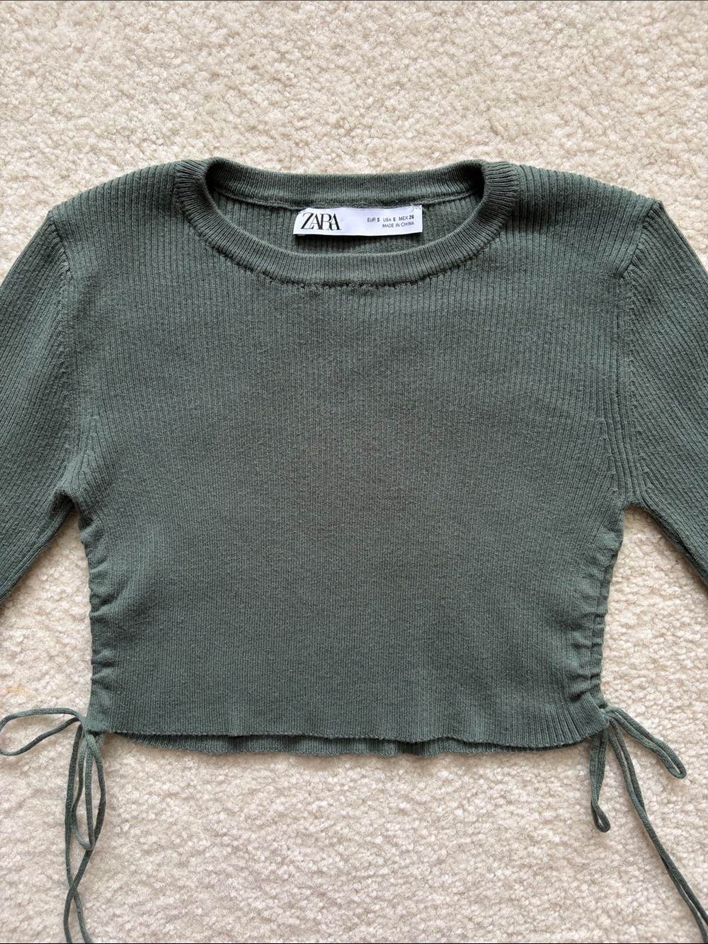 Olive ZARA Side Tie Crop Top